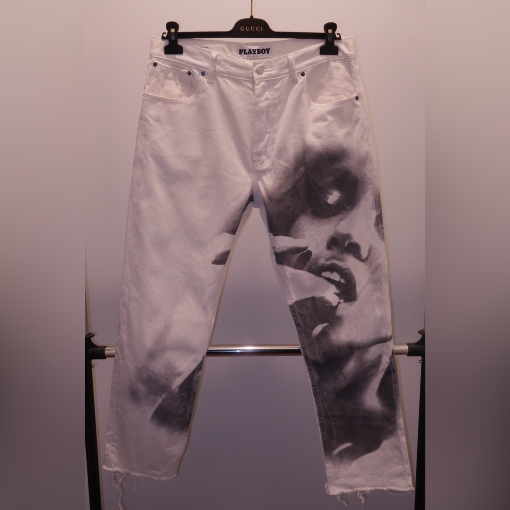 PLAYBOY White and Black Graphic Straight Jeans